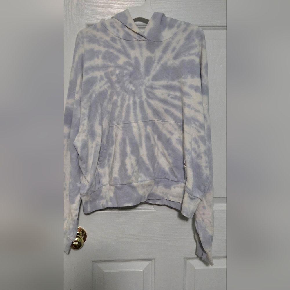 Urban Nation L ( Youngh)Purple White Tie-Dye Lngslv Pocket Women Sweater Hoodie